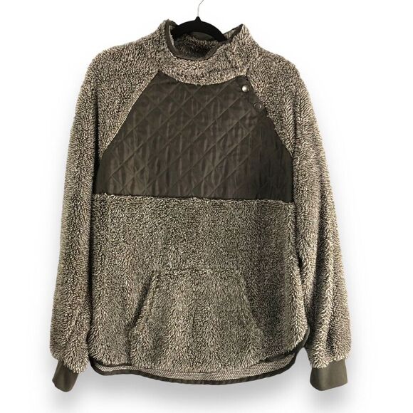 BKE Womens‎ Sz Large Quilted Sherpa Pullover Jacket Side Snap Buttons Teddy Bear - Picture 1 of 15